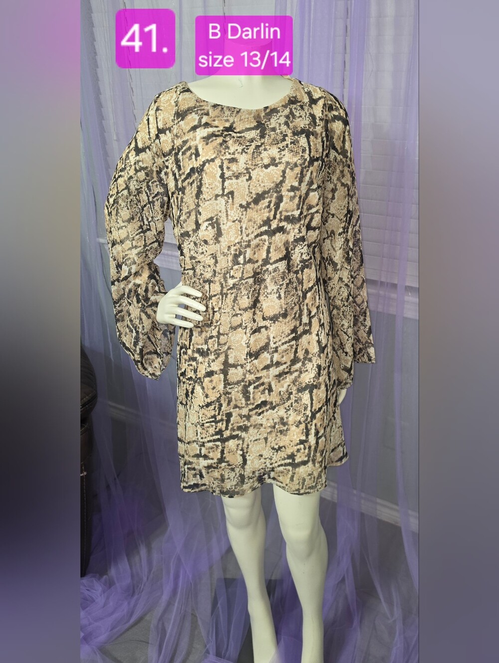 B Darlin Beige and Black Snake-Print Mini Dress